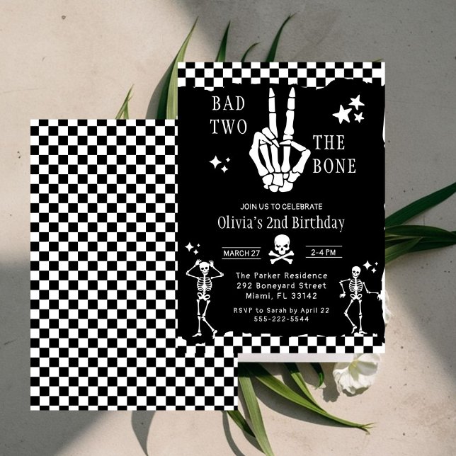 Convites Skull Skeleton Bad to the Bone 2nd Birthday  (Criador carregado)