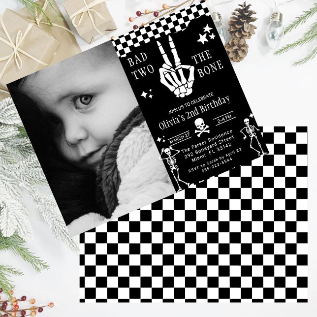 Convites Skull Skeleton Bad to the Bone 2nd Birthday  (Criador carregado)