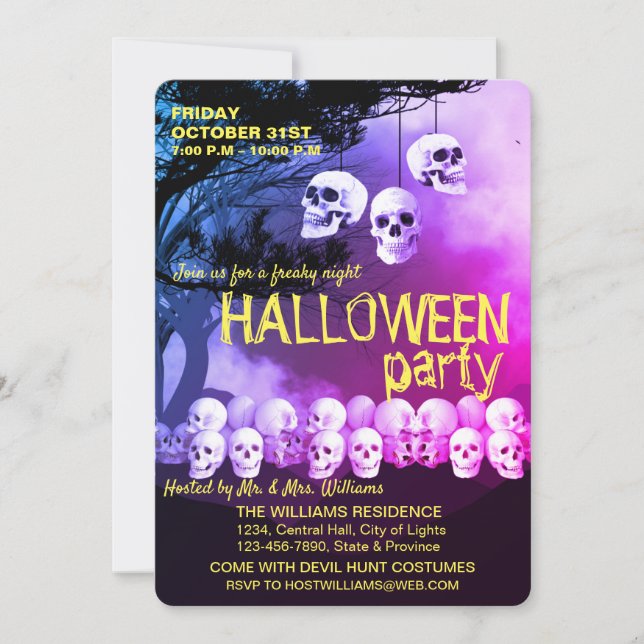 Convites Skull Skeleton Halloween Party (Frente)