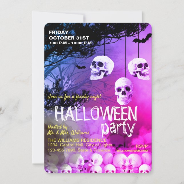 Convites Skull Skeleton Halloween Party (Frente)