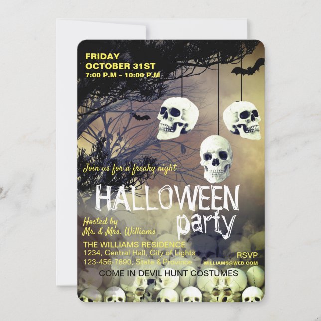 Convites Skull Skeleton Halloween Party (Frente)