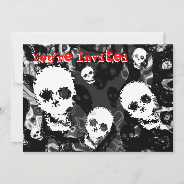 Convites Skull Specters B&W vermelho 'Você é Convidado' con (Frente)