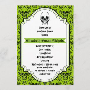 Convites Skulls damask green, chá de panela de casamento pr