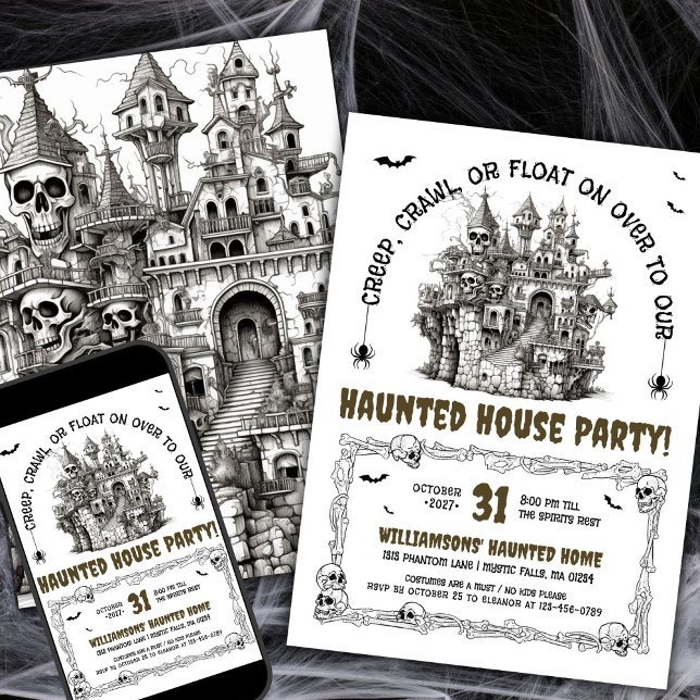 Convites Skulls Haunls House Party (Criador carregado)