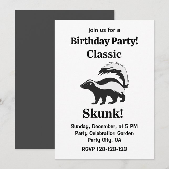Convites Skunk Animal Funny Birthday (Frente/Verso)