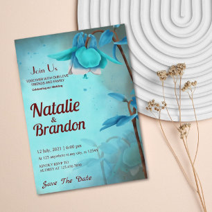 Convites Sky Blue & Brown Wild Flower Salve a data do casam