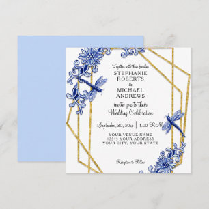 Convites Sky Blue Chinoiserie Dragonfly Floral Watercolor
