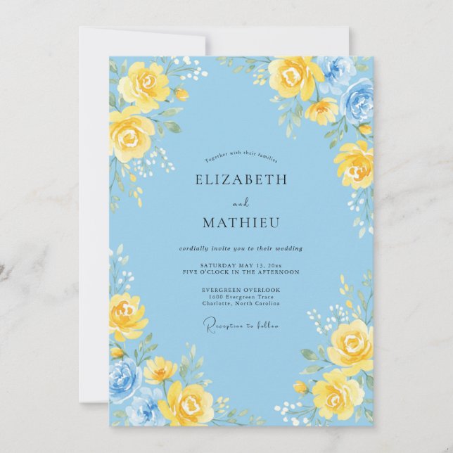Convites Sky Blue Floral Arrangement Wedding (Frente)