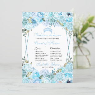 Convites Sky Blue Floral Quinceanera Tribunal de Honra