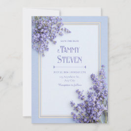 Convites Sky Blue French Lavender Gold Frame Wedding