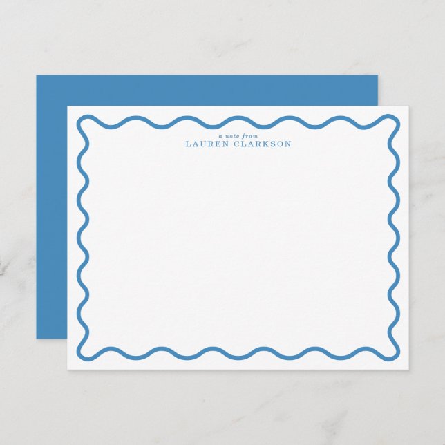 Convites Sky Blue Modern Wavy Border Note Card (Frente/Verso)
