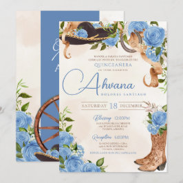 Convites Sky Blue Quinceanera Mariachi Charro Western Rosa
