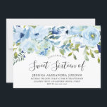 Convites Sky Blue Watercolor Flowers Sweet 16 Party<br><div class="desc">Sky Blue Watercolor Flowers Sweet 16 Convite de festas Ver coleção correspondente em Niche e Nest Store</div>