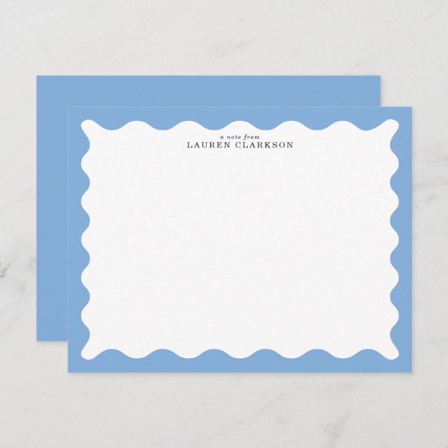 Convites Sky Blue Wavy Frame Note Card (Frente/Verso)
