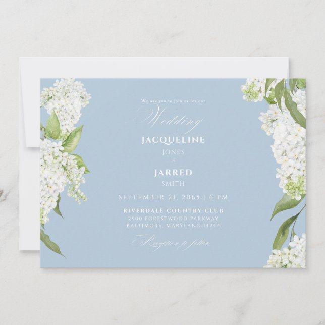 Convites Sky Blue White Hydrangeas Wedding II (Frente)