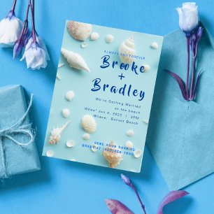 Convites Sky Blue White Seashells Beach Wedding