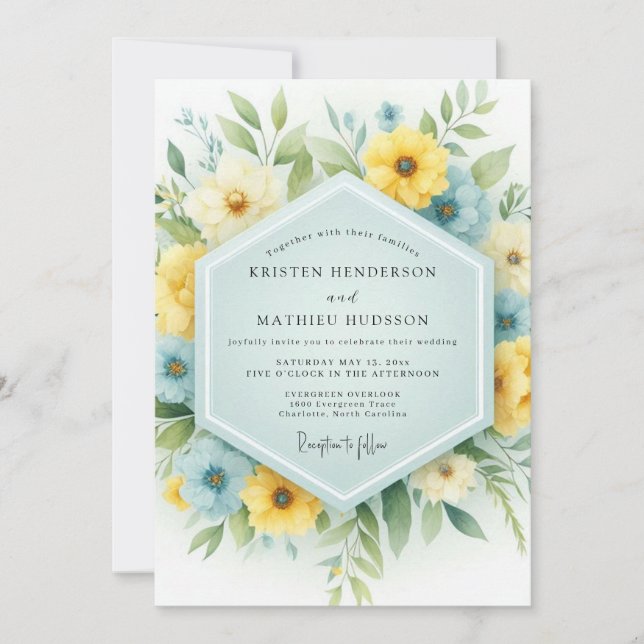 Convites Sky Blue & Yellow Meadow Wedding (Frente)