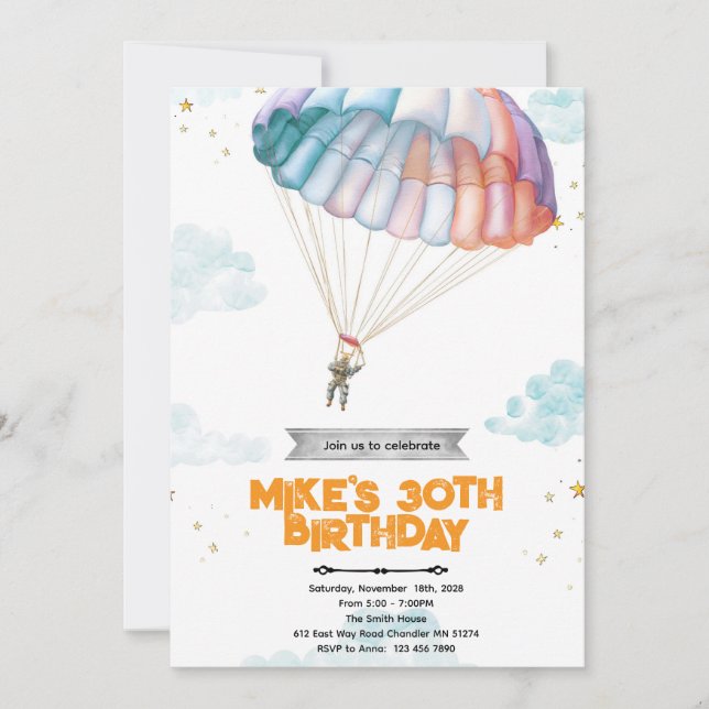 Convites Skydiving Birthday party Invitation (Frente)