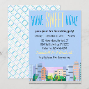 Convites Skyline Home doce Home do Pastel do Housewarming