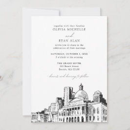 Convites Skyline Skyline de Casamento Moderno de Boston - P