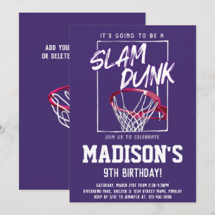 Convites Slam Dunk Basbol Festa de aniversário Roxa Qualque