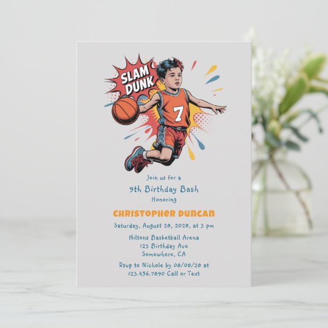 Convites Slam Dunk Boy Birthday Bash (Em pé/Frente)