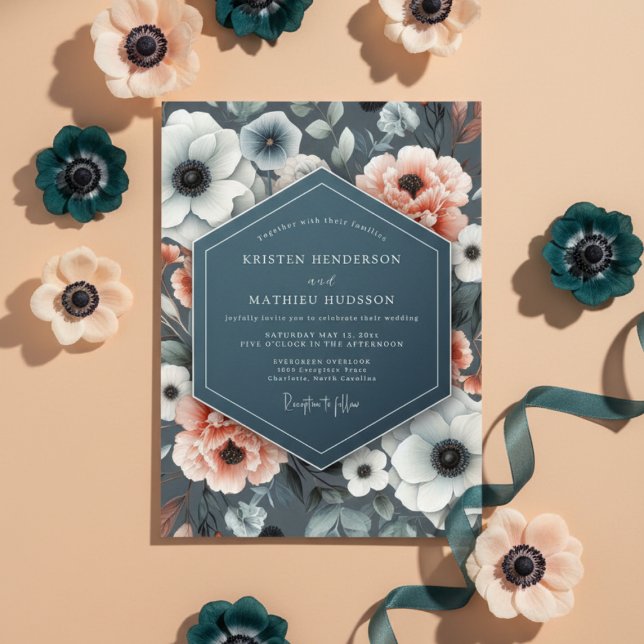 Convites Slate Blue Anemone Bloom Wedding (Criador carregado)