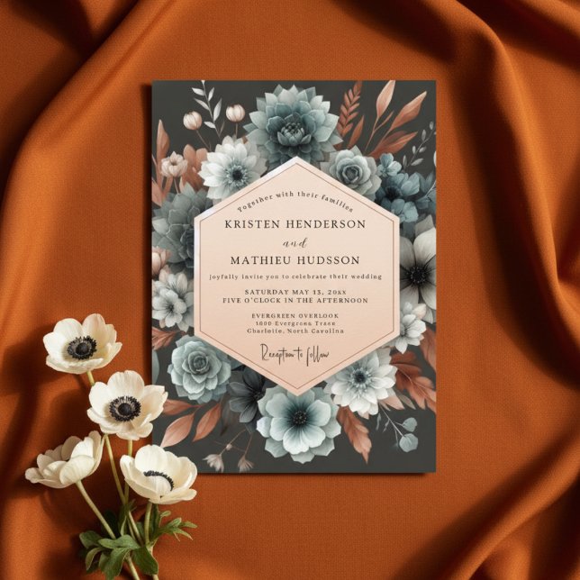Convites Slate Blue Autumn Bloom Wedding (Criador carregado)