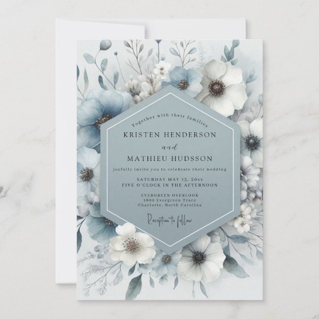 Convites Slate Blue Bloom Frost Wedding (Frente)