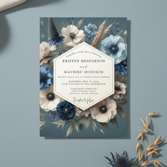 Convites Slate Blue Bloom Moody Wedding (Criador carregado)