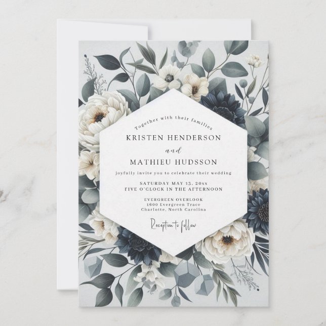 Convites Slate Blue Botanical Ethereal Wedding (Frente)