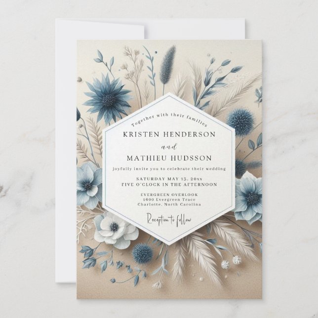 Convites Slate Blue Botanical Whimsical Wedding (Frente)