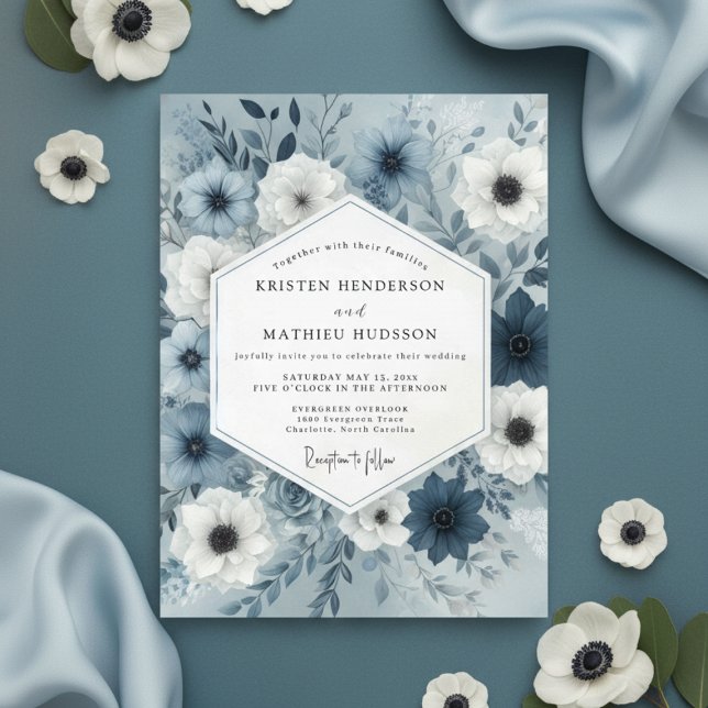 Convites Slate Blue Botanical Whimsy Wedding (Criador carregado)