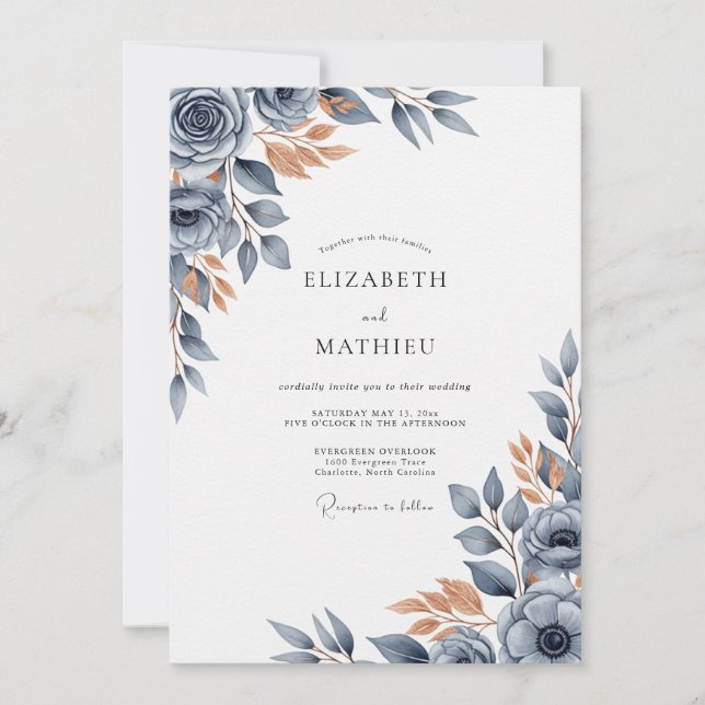 Convites Slate Blue Burnished Autumnal Wedding (Frente)