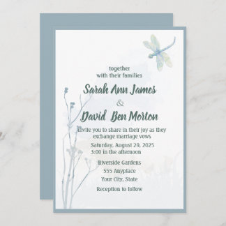 Convites Slate Blue Dragonfly Simples Casamento Verde