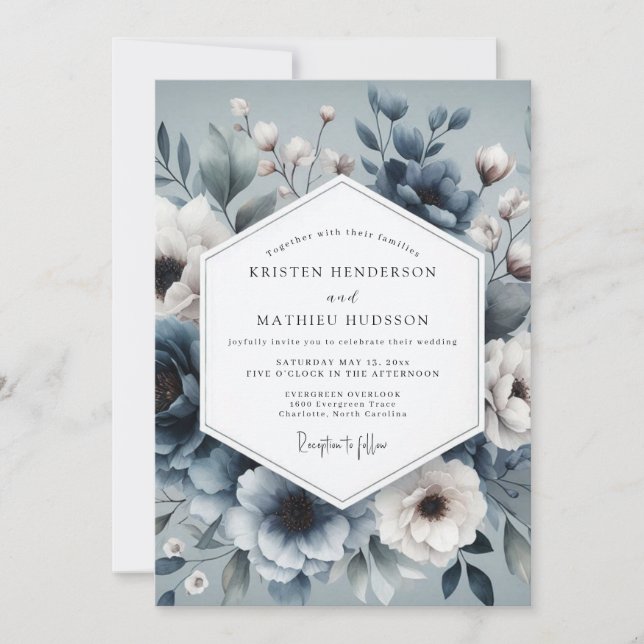 Convites Slate Blue Ethereal Bloom Wedding (Frente)