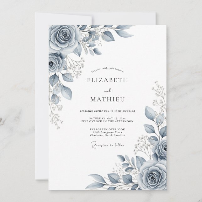 Convites Slate Blue Ethereal Botanical Wedding (Frente)