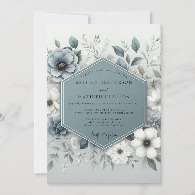 Convites Slate Blue Ethereal Botanical Wedding (Frente)