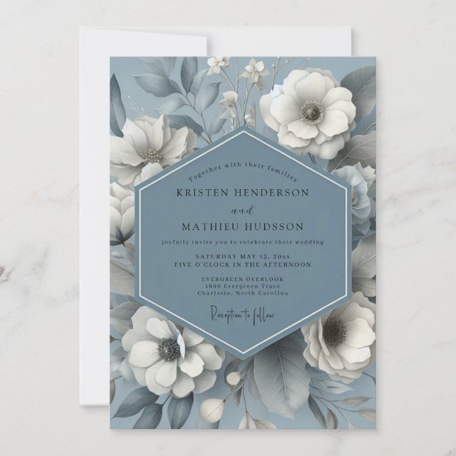 Convites Slate Blue Ethereal Flora Wedding (Frente)