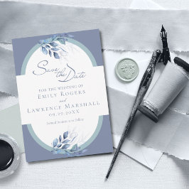 Convites Slate Blue Eucalyptus Weding the Date Card