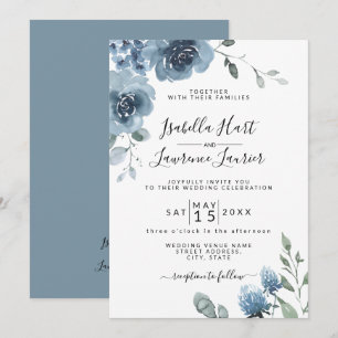 Convites Slate Blue Floral Dusty Blue Pastel Casamento