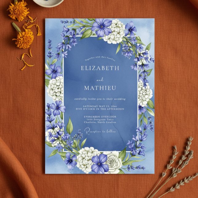Convites Slate Blue Floral Enchantment Wedding (Criador carregado)