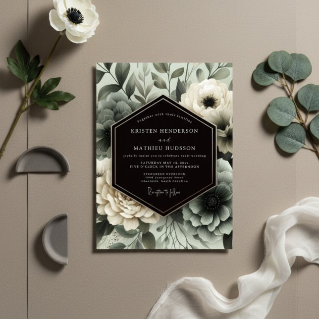 Convites Slate Blue Floral Ethereal Wedding (Criador carregado)