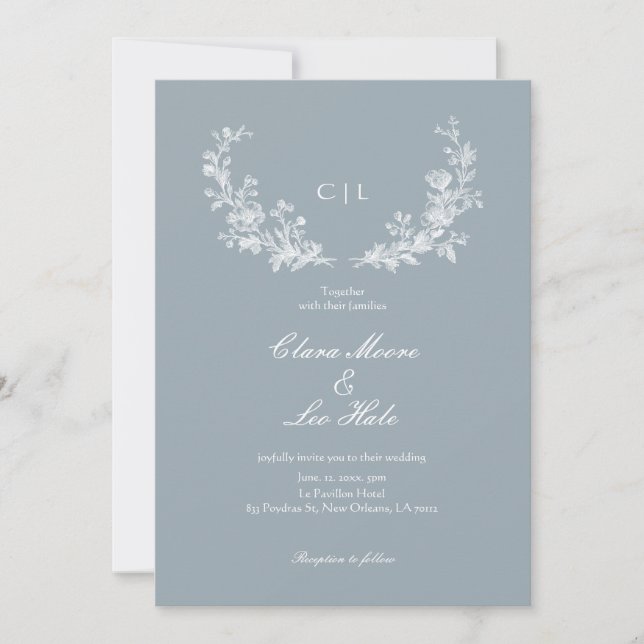 Convites Slate Blue French Country Wedding (Frente)
