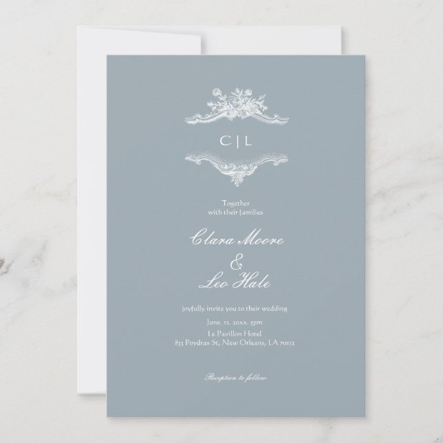 Convites Slate Blue French Country Wedding (Frente)