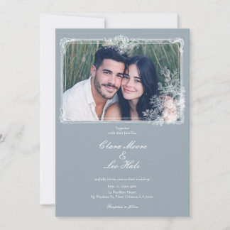 Convites Slate Blue French Country Wedding Photo Invitation