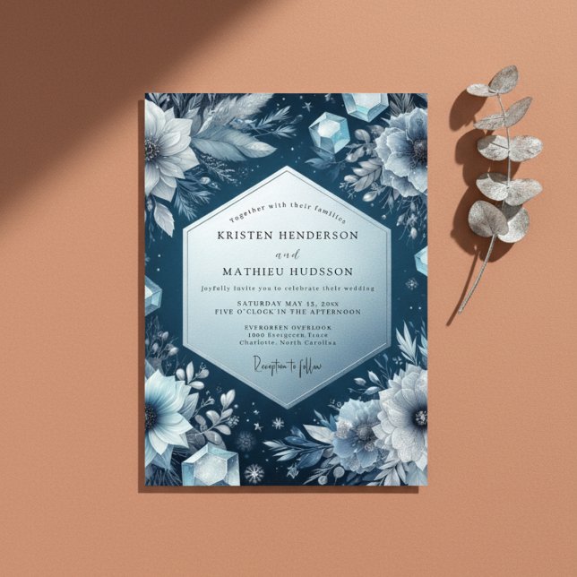 Convites Slate Blue Frost Bloom Wedding (Criador carregado)