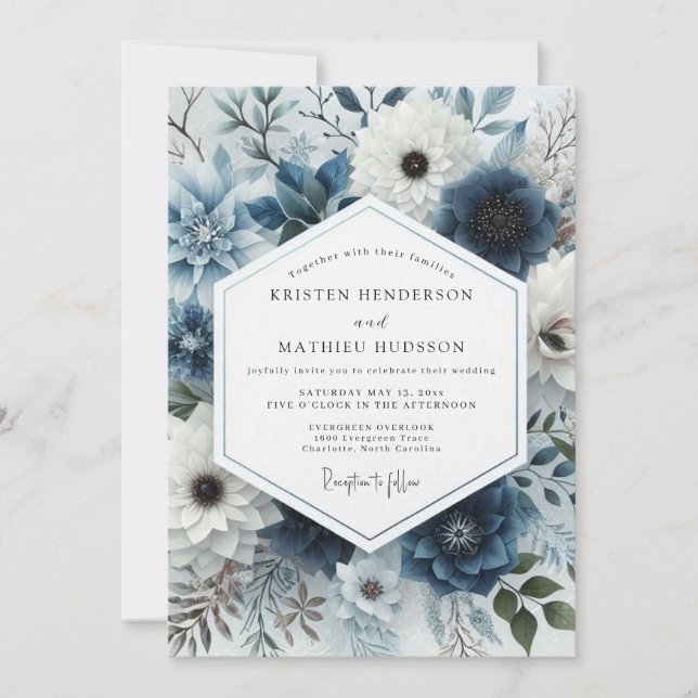 Convites Slate Blue Frosted Flora Wedding (Frente)