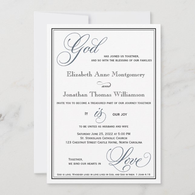 Convites Slate Blue God is Love Christian Weding (Frente)