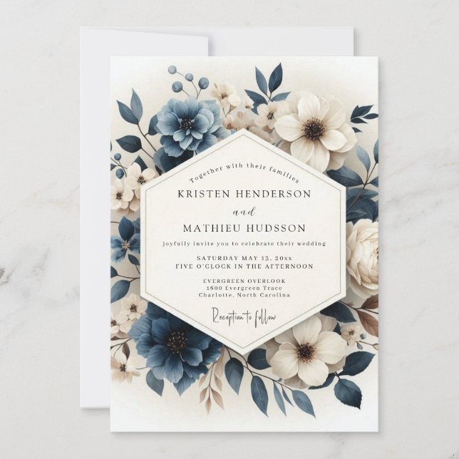 Convites Slate Blue Luminous Anemone Wedding (Frente)